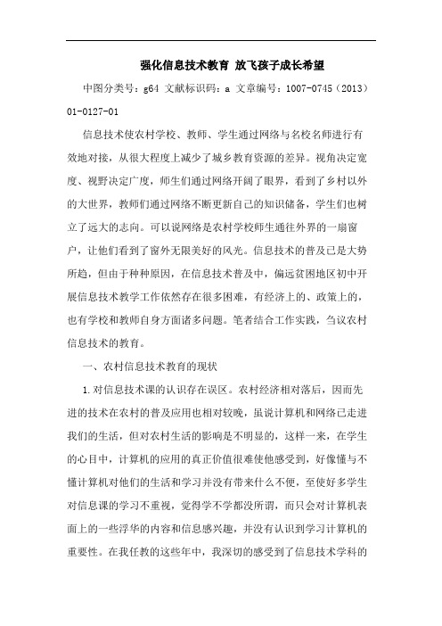 强化信息技术教育 放飞孩子成长希望