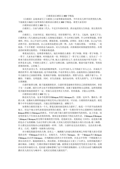 白鹿原读后感范文800字精选