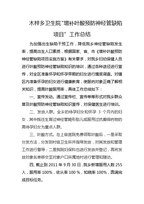 2011年叶酸增补项目工作总结