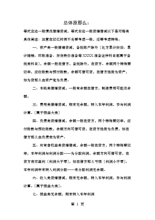 版会计科目明细表及借贷方向使用说明