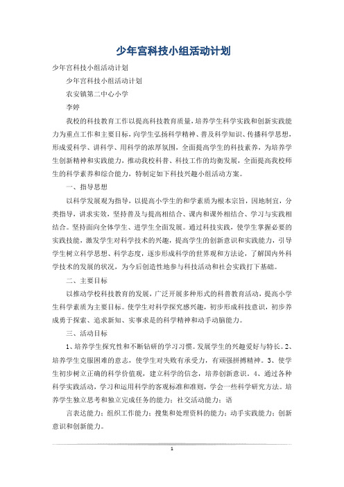 少年宫科技小组活动计划