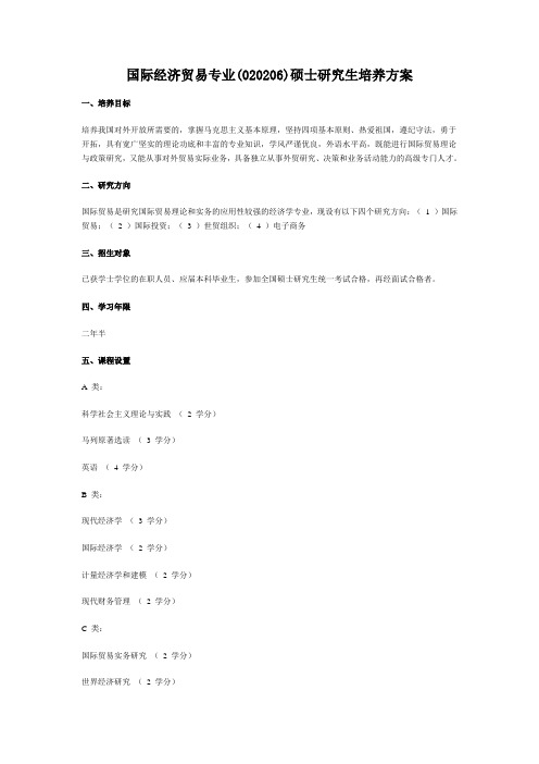 国际经济贸易专业020206硕士研究生培养方案