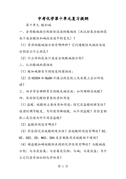 中考化学第十单元复习提纲