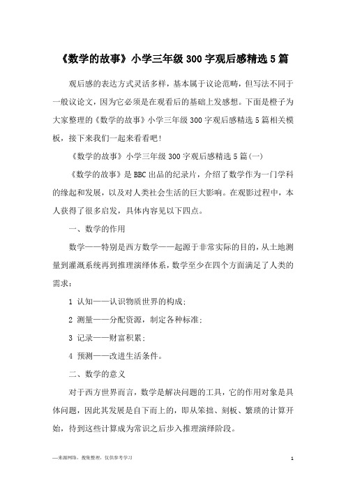 《数学的故事》小学三年级300字观后感精选5篇