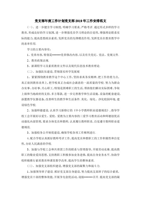 党支部年度工作计划 党支部2019年工作安排范文 精品