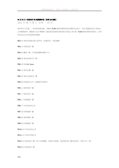 郑州fm调频频率表附带am调幅