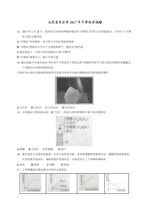 山东省枣庄市2017年中考化学试题(含答案)【精校】.doc