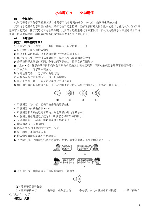 九年级化学上册 滚动小专题(一)化学用语(增分课练)试题 (新版)新人教版