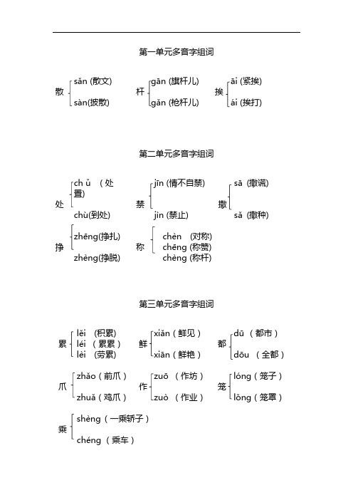 小学语文三年级语文下册多音字汇总