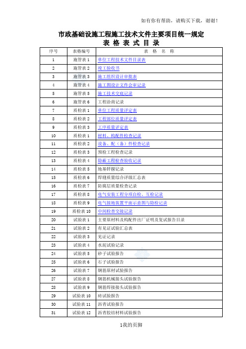 市政基础设施工程施工验收全套表格(doc 113页)