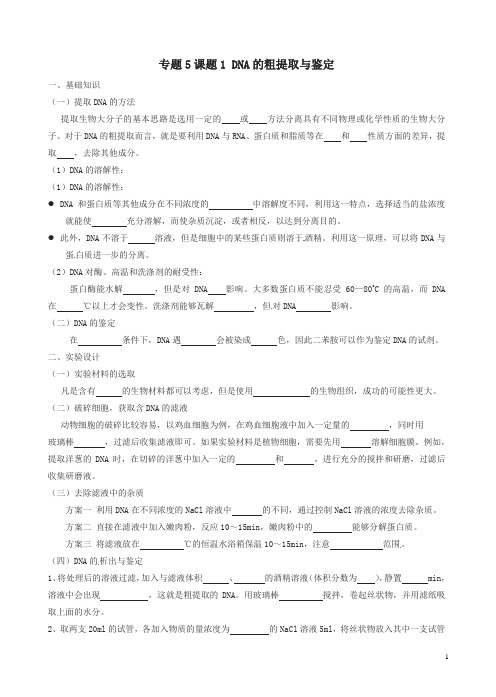 人教版高二生物选修一：5.1《DNA的粗提取与鉴定》导学案