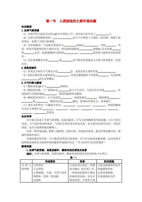 中图版必修二4.1《人类面临的主要环境问题》word学案