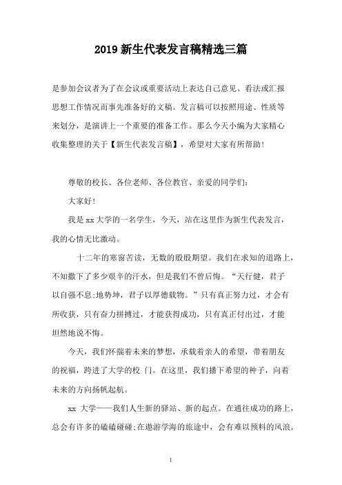 2019新生代表发言稿精选三篇