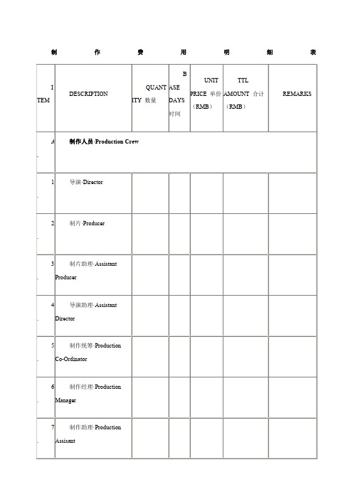 制作费用明细表