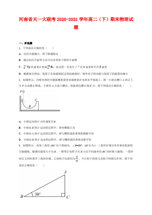 河南省天一大联考2020-2021学年高二(下)期末物理试卷及答案