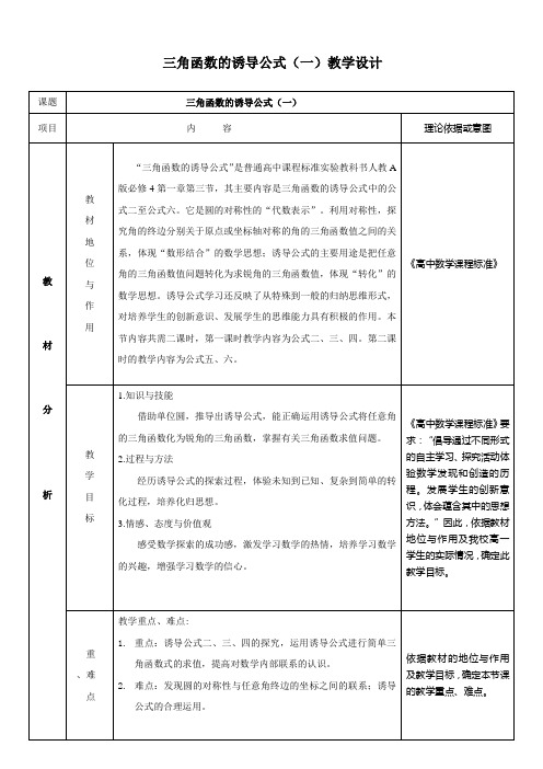 三角函数的诱导公式(一)教学设计