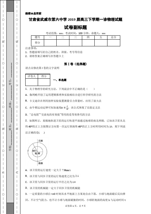 甘肃省武威市第六中学2019届高三下学期一诊物理试题-aa89b3a2c17840c3b67fca4f114e11f8