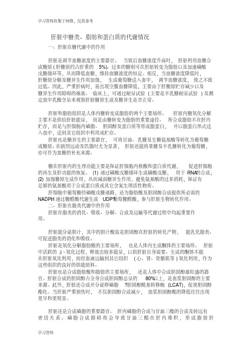 肝脏中糖类、脂肪和蛋白质的代谢情况