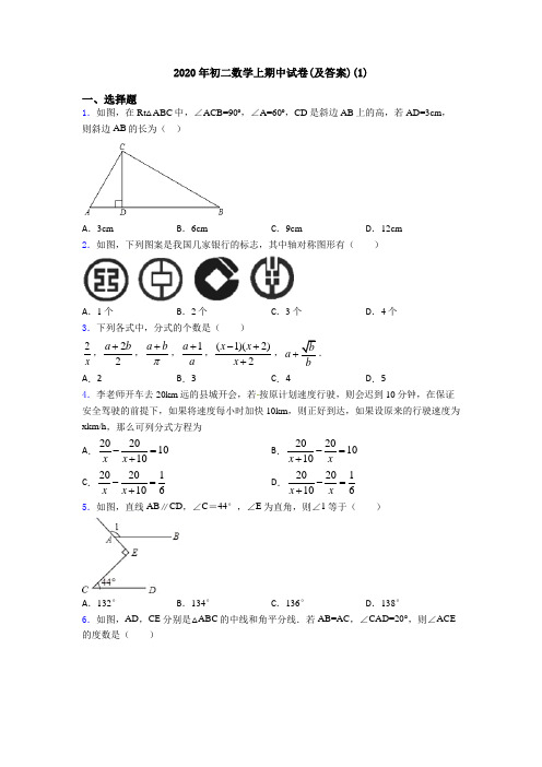 2020年初二数学上期中试卷(及答案)(1)