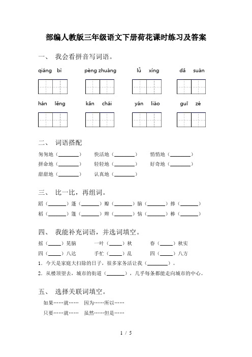 部编人教版三年级语文下册荷花课时练习及答案