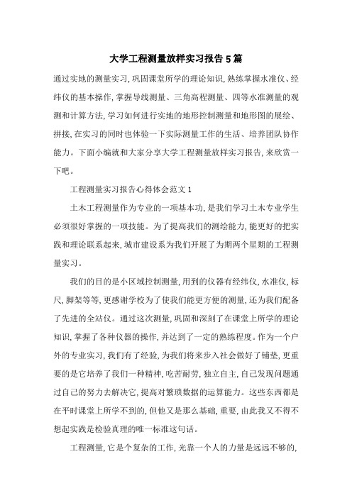 最新大学工程测量放样实习报告5篇