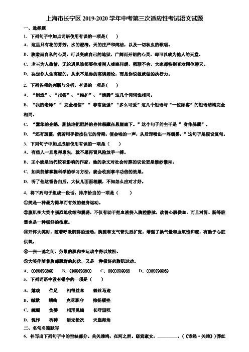 上海市长宁区2019-2020学年中考第三次适应性考试语文试题含解析