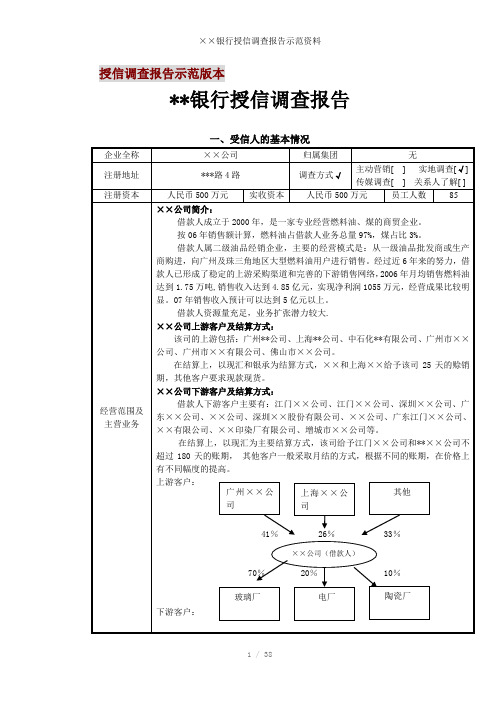 ××银行授信调查报告示范资料参考模板