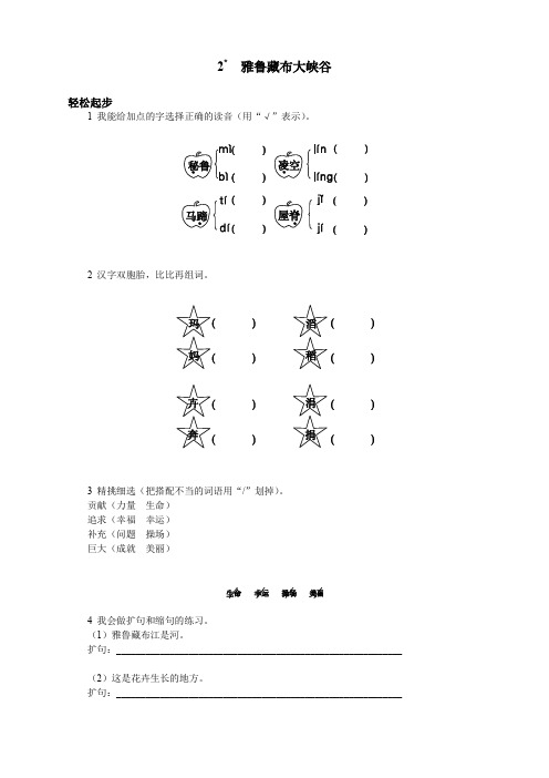 新人教版小学四年级语文上册课课练(共103套)第七册 雅鲁藏布大峡谷试题及答案