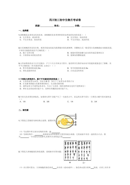 四川初三初中生物月考试卷带答案解析
