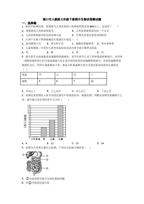 海口市人教版七年级下册期中生物试卷测试题