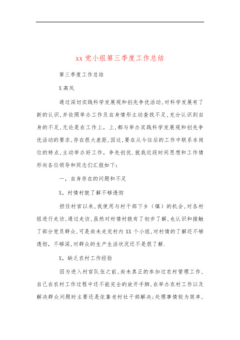 xx党小组第三季度工作总结