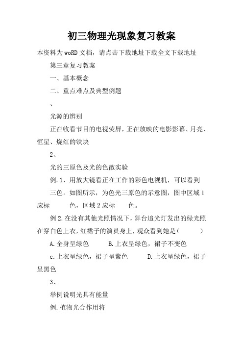 初三物理光现象复习教案