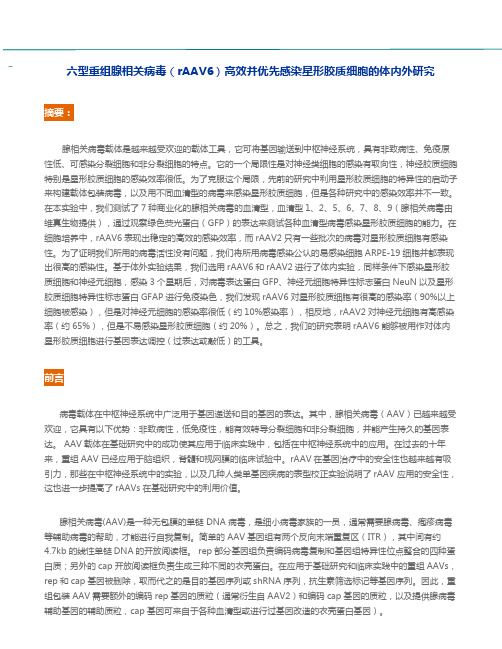 六型重组腺相关病毒(rAAV6)高效并优先感染星形胶质细胞的体内外研究