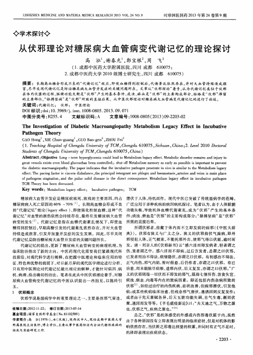 从伏邪理论对糖尿病大血管病变代谢记忆的理论探讨