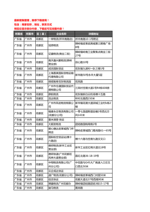 新版广东省广州市花都区托运企业公司商家户名录单联系方式地址大全575家