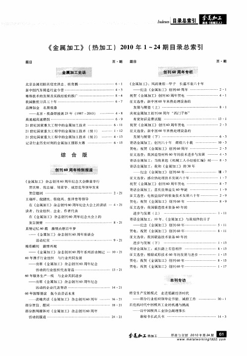 《金属加工》(热加工)2010年1～24期目录总索引