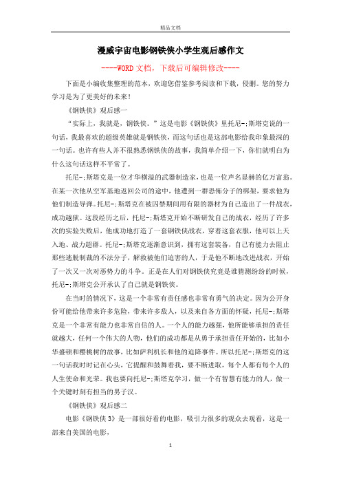 漫威宇宙电影钢铁侠小学生观后感作文