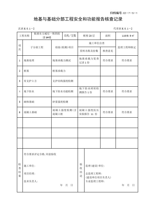地基与基础分部工程安全与功能检验(检测)报告核查记录