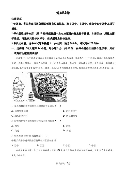 云南省云南师范大学附属中学2025届高三8月月考地理试卷及答案