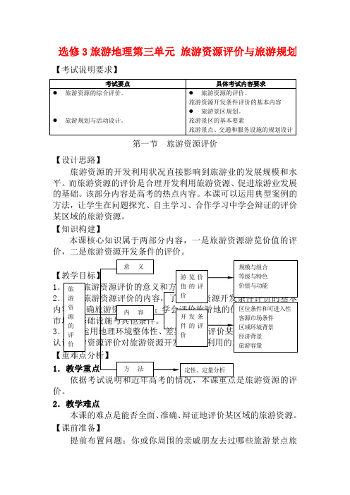 高中地理 旅游地理 第三单元旅游资源评价与旅游规划教案 鲁教版选修3