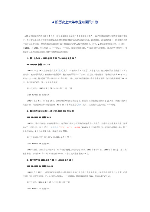 A股历史上大牛市是如何回头的