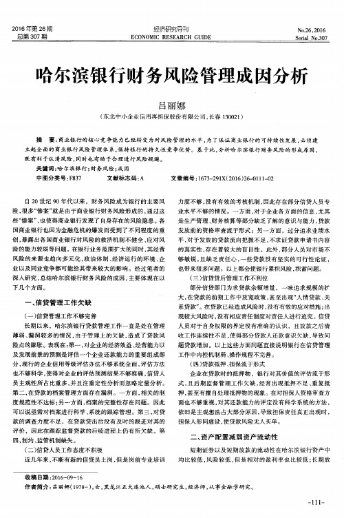 哈尔滨银行财务风险管理成因分析
