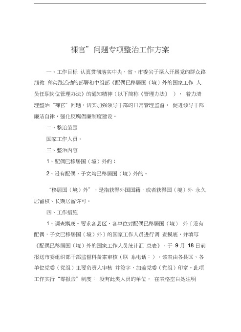 “裸官”问题专项整治工作方案