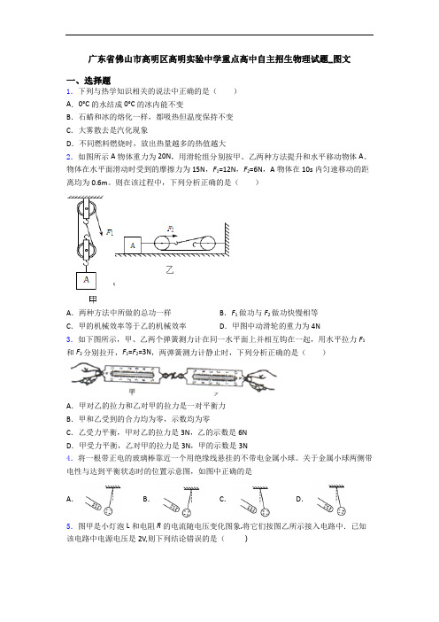 广东省佛山市高明区高明实验中学重点高中自主招生物理试题_图文
