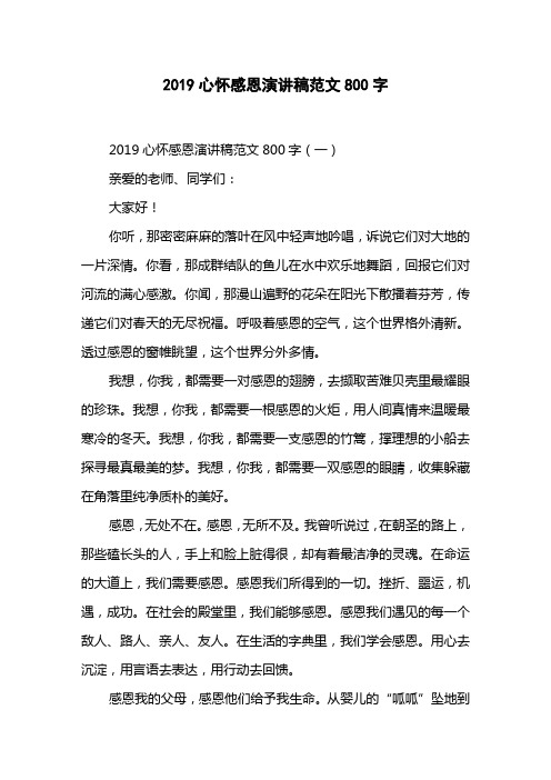 2019心怀感恩演讲稿范文800字