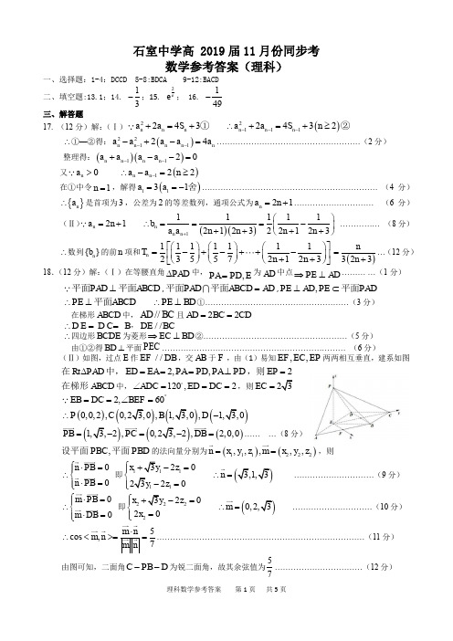 成都石室中学高2019届11月份同步月考-数学(理科)试卷解析 (2)