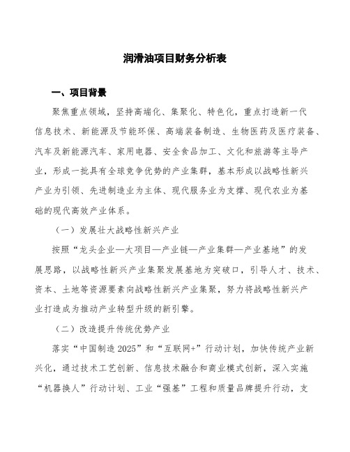 润滑油项目财务分析表