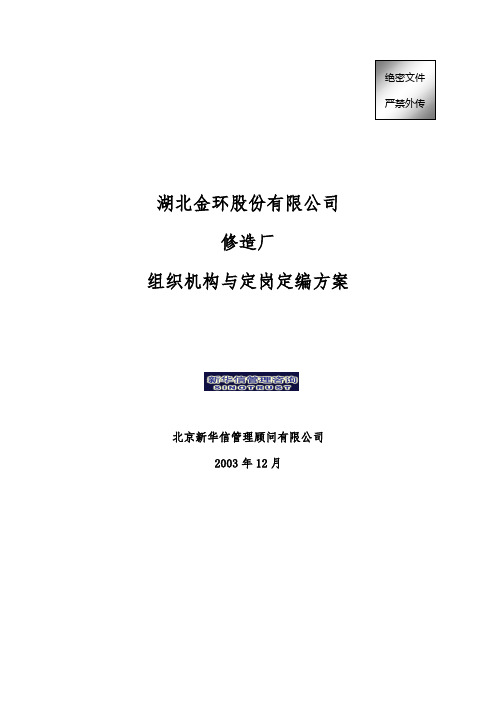 湖北金环修造厂组织机构与定岗定编方案final