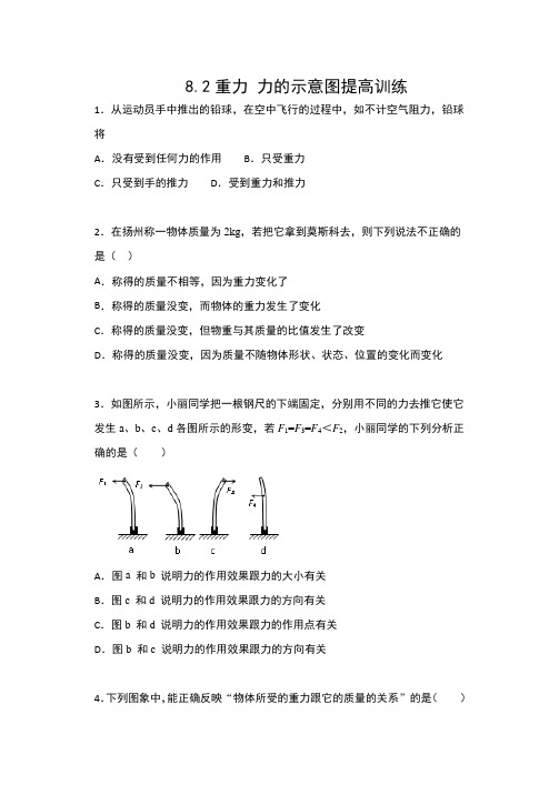 2019-2020苏科版八年级物理下册课课练(包含答案)——8.2重力 力的示意图提高训练