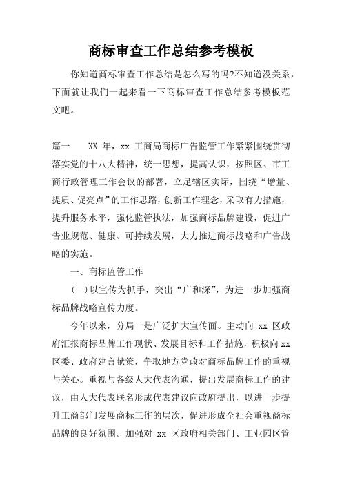商标审查工作总结参考模板